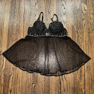 Secret сокровища сексуальный пуш-ап белье кукла Nightie черный/золотой верхний размер 2 X - Изображение 1 из 4