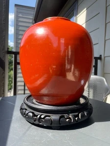 Lovely Large 10" Gorgeous Chinese 19th C. Qing Coral Red Glazed Porcelain Vase - Picture 1 of 15