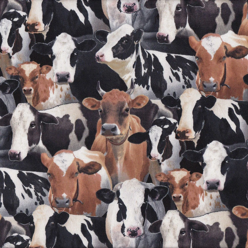 NEW Black & White Brown Cows Farm Animal Country Dairy Quilt Fabric 1/2 Metre - image 1 of 1