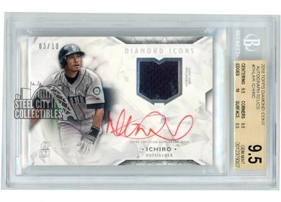 Ichiro 2018 Topps Diamond Icons Red Ink Patch Auto 03/10 BGS 9.5 Gem Mint - Image 1 of 2