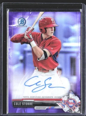 Cole Stobbe 2017 Bowman Chrome Prospect Autographs Purple Refractor SN,AU #/250 - Image 1 of 2