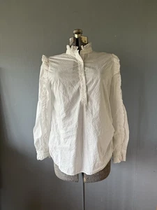 Damen J Crew Knopfleiste Top Gr. M weiß Rüschen 100 % Baumwolle viktorianisch Landhaus Kern - Bild 1 von 12