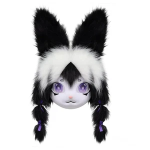 Bunny Fursuit Mask Furry Masquerade Cosplay Dress-Up Black White Kigurumi NEW - Picture 1 of 5
