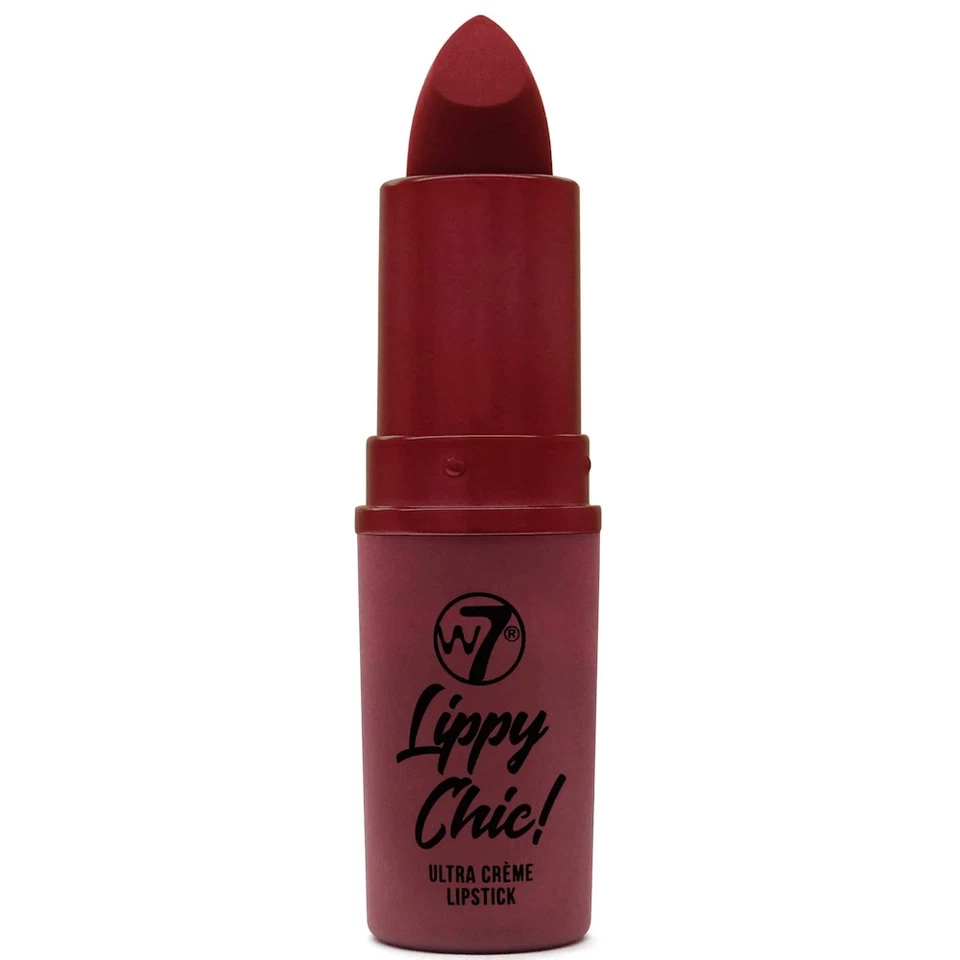 W7 Lippy Chic Lipstick Sarcasm - Creamy Moisturising Dark Red Lips Smooth Glossy - Image 1 of 1