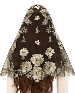 Bozidol Catholic Chapel Mantilla Veil Spanish Lace Head Covering Black-gold - Picture 1 of 5
