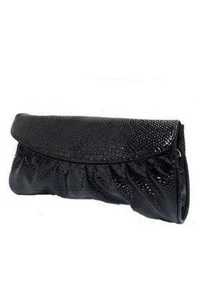 Women's Black Python Snake Print Flap Closure Clutch Bag - Picture 1 of 1