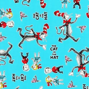 BTY Dr Seuss The Cat in The Hat Characters Toss Cotton Fabric By The Yard - Picture 1 of 2