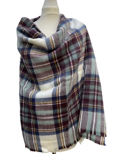 Zara Crema Cuadros Suave Tartán Bufanda Bandolera Deshilachado Talla 140cm X - Imagen 1 de 5