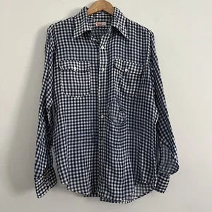 Vintage 60s 70s Levi's Paper Thin Trashed Gingham Plaid Grunge Burnout Shirt L - Picture 1 of 9