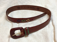 Fossil Brown Leather Belt Southwestern Boho Stitching Embroider Size Small 35"