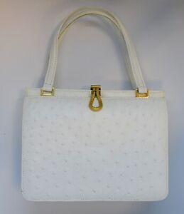 Classic Vintage White Ostrich Handbag Gold Hardware