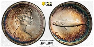 Moneda de 10 centavos de plata Canadá 1967 graduación profesional pr67 tonificada a prueba - Imagen 1 de 1