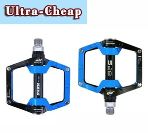 Aluminum Pedal Road MTB Bike AM City Bicycle Flat Cycling Pedals Black Blue - Picture 1 of 9
