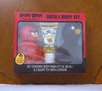 Juego de baño y cuerpo Angry Birds 2012 nuevo en caja 2 esponjas de baño de juguete de chorro Foto 1 de 3