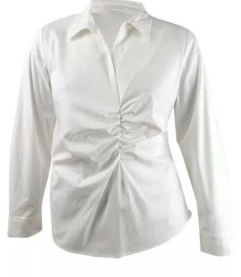 Blusa acanalada de algodón para mujer DKNY talla grande L blanca nueva con etiquetas Foto 1 de 4