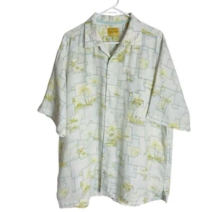 Camisa hawaiana Tommy Bahama 100 % lino para hombre XL estampado de bloques palmeras playa puesta de sol - Imagen 1 de 10