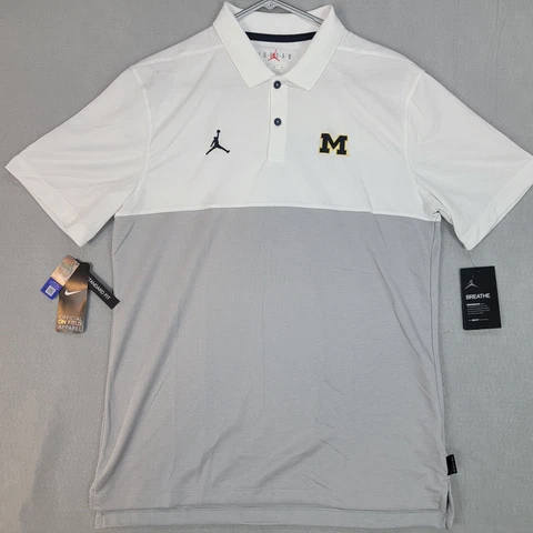 Michigan Wolverines Football Jordan On Field Polo Shirt Grey White Mens Medium Cover