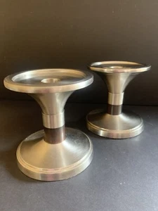 Pair Modern Candle Holders Industrial Mixed Metal Tapers Pillars Martha Stewart - Picture 1 of 12