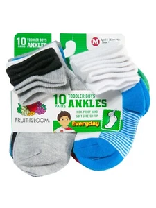 Toddler Fruit of the Loom Everyday Ankle Socks 10-Pair Fits Shoe Size 1.5-4 - Picture 1 of 1