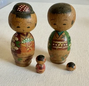 Vtg Kokeshi Bobble Head Dolls Nesting Mother with 1 Child Father Japan READ - Picture 1 of 18