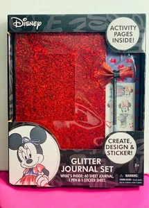 NEW Disney Minnie Mouse Journal Red Glitter Set + Sticker Sheets Kids AGES 3+ - Picture 1 of 2