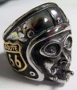ROUTE 66 CASCO GAFAS ACERO INOXIDABLE ANILLO MOTOCICLISTA #529-S Moda hombre mujer NUEVO unisex - Imagen 1 de 1
