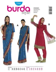 Burda 7701 Misses Indian Traditional Sari Costume Tunic Pants Sewing Pattern New - Picture 1 of 6