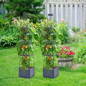 2 Pack 55" Self-Watering Raised Garden Bed Planter Boxes with Trellis for Plants - Picture 1 of 16