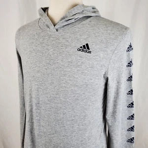 Adidas Long Sleeve Hoodie T-Shirt Youth XL 18-20 Gray Cotton Poly, Graphics Logo - Picture 1 of 7