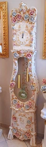 Watch Pendulum Column Ceramics Italian Capodimonte White Gold Roses H 228 CM - Bild 1 von 13