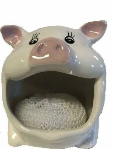 Soporte de cerámica PIG Scrubby con esponja Scrubbie fregadero de cocina almohadilla para fregar NUEVO Foto 1 de 1