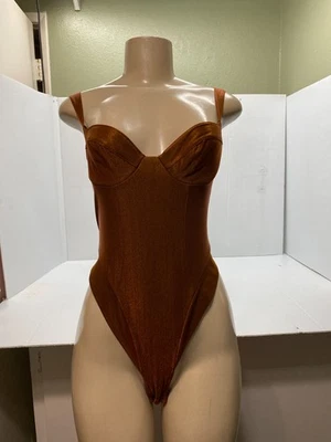 Body de peluche vintage Victoria Secret 34A lencería de encaje tanga cobre Foto 1 de 4