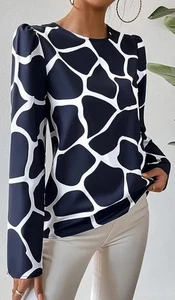 SHEIN Women’s Elegant Cow Print Long Sleeve Shirt Small - Picture 1 of 5