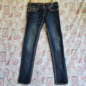 Rock Revival Jeans Womens Hest Skinny Low Rise Dark Wash Size 29 - Picture 1 of 7