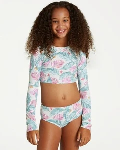 Billabong Girls' Mas Playas Two Piece Rashguard Swim Set L109927 Size 5 - Picture 1 of 3