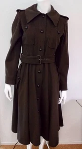 VTG 1970s Yves Saint Laurent Rive Gauche Long Brown Wool Military Coat 40 YSL - Picture 1 of 24