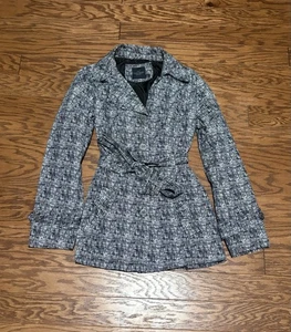 Faded Glory Women's Black & White Birch Print Trench Rain Coat w/ Belt, Sz L - Picture 1 of 8
