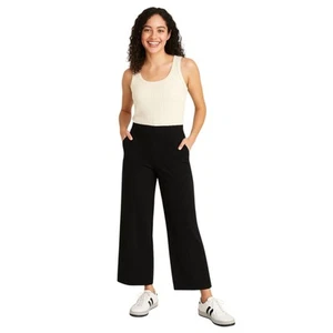 Wmn Black High-Waisted Pull-On Pixie Wide-Leg Ankle Pants Sz SM Casual Office - Picture 1 of 11