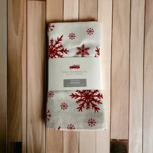 Rachel Ashwell The Farmhouse Napkins 18 x 18 Snowflakes Solid Red Set of 12 NEW - Picture 1 of 10
