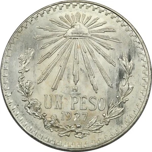 1927 Mexico 1 Peso .720 Silver Coin, Choice Uncirculated BU, KM #455 - Picture 1 of 2