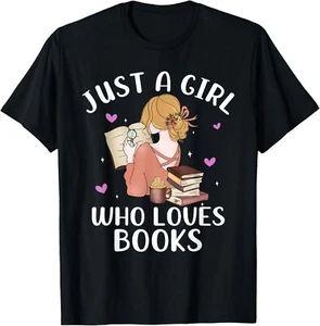 just A Girl Who Loves Books Reading Bookworm Librarian Girls T-Shirt Hoodie - Picture 1 of 11