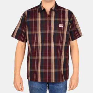 Camisa Ben Davis Manga Corta Cuadros 1/2 Cremallera Borgoña - Imagen 1 de 1