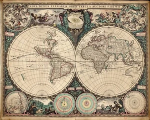 1600 Nova Terrarum Orbis Vecchio Mondo mappa da parete tela stampa arte 22x28 - Foto 1 di 3