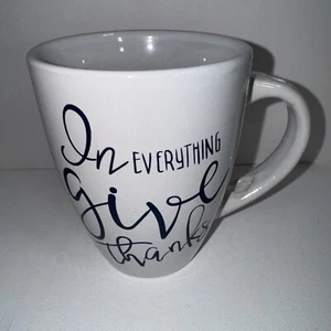Mug “In Everything Give Thanks” White Blue Coffee Cup Mug W Spoon Holder 4 In - Picture 1 of 9