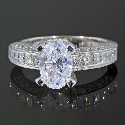 2-3/4 carat Diamond Ring White Gold GIA Certified 1.63 ct E SI2 Oval Solitaire - Image 1 of 4