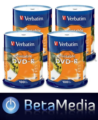 400 x Verbatim blank DVD-R 16x 4.7GB - White Inkjet Printable DVD Discs - Image 1 of 3