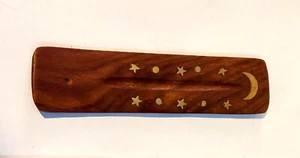Quemador de incienso de 5" de madera con incrustación de latón luna y estrellas atrapascenizas nuevo - Imagen 1 de 3