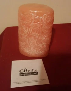 Kerzenimpressionen geschnitzte Blumen Stumpen flammenlos Batterie rosa Herz 5,5" ✞  - Bild 1 von 5