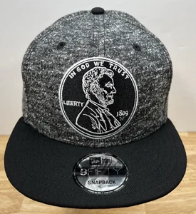 New Era American Penny One Cent Logo 100% Wool SnapBack Cap Hat 9Fifty Black - Picture 1 of 7