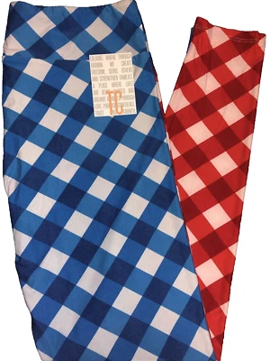 NEW LuLaRoe (12-18) TC Red White Royal Blue Plaid American Patriotic Leggings - Image 1 of 4